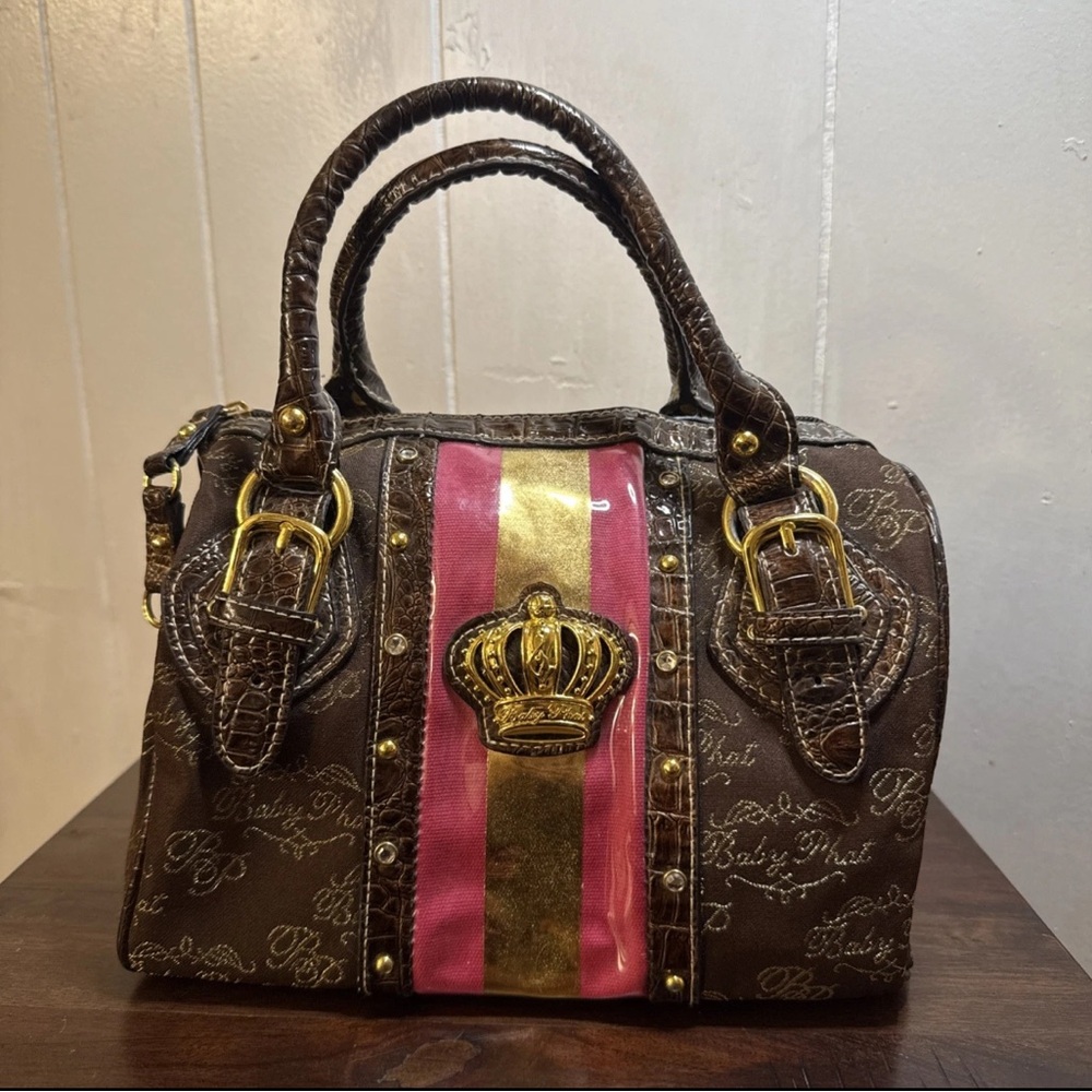 Vintage Y2K Baby Phat Brown Monogram Satchel/Handbag with Crown Logo